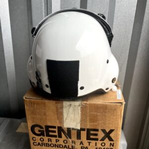 Gentex SPH-5 helicopter flight helmet with visor, earphones, and microphone on original Gentex box